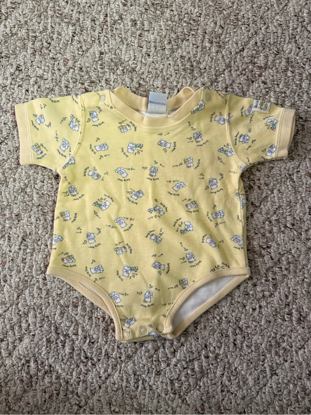 Vintage Yellow Baby One-Piece Bodysuit with Animal Print